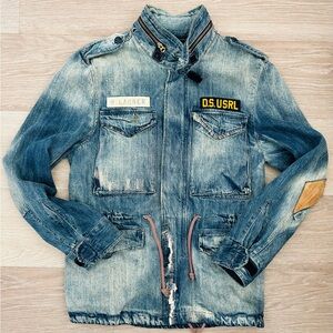 Denim & Supply Ralph Lauren Distressed Denim Military Jacket w/ hood